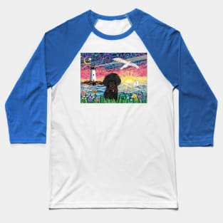 "Lighthouse with Seagull" Design with a Fluffy Black Toy Poodle Baseball T-Shirt